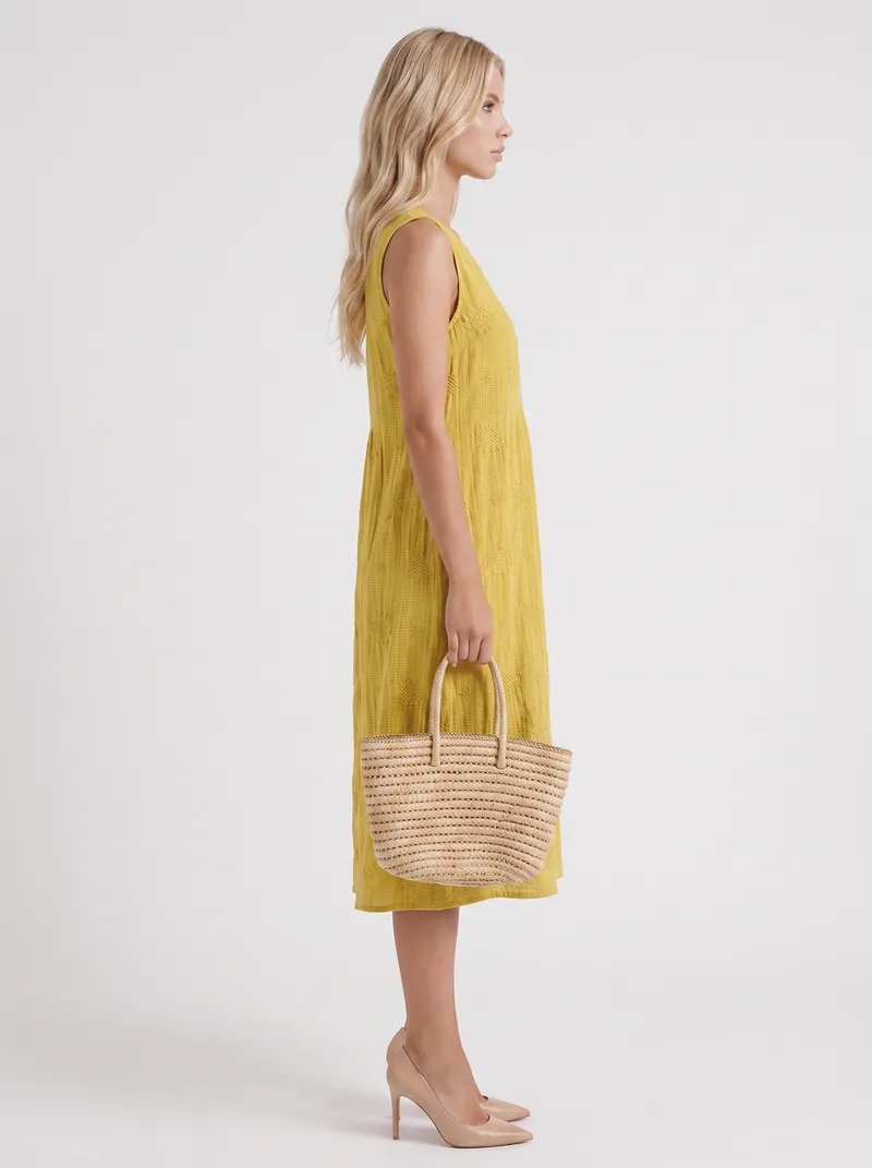 Elin Embroidered Midi Dress - Yellow