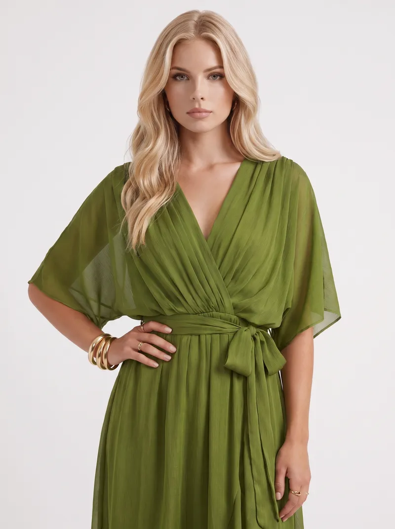Lucienne Wrap Midi Dress - Olive Green