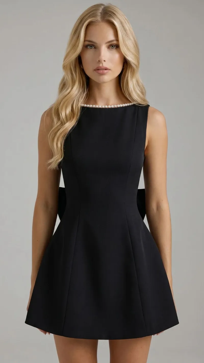 Jocelyn Backless Pearl Mini Dress - Black