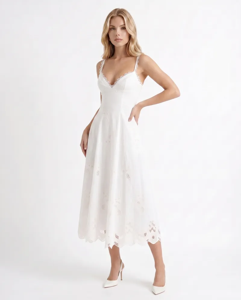 Sara Flare Midi Dress - White