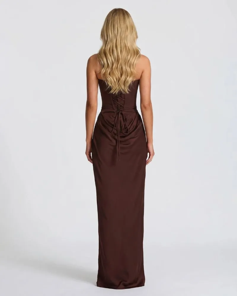 Cerene Corset Maxi Dress - Brown