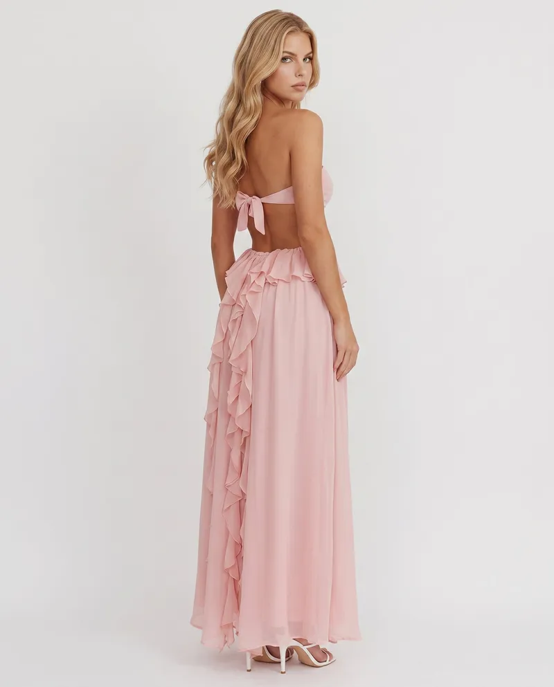 Roselyn Floral Ruffle Cutout Maxi Dress - Pink
