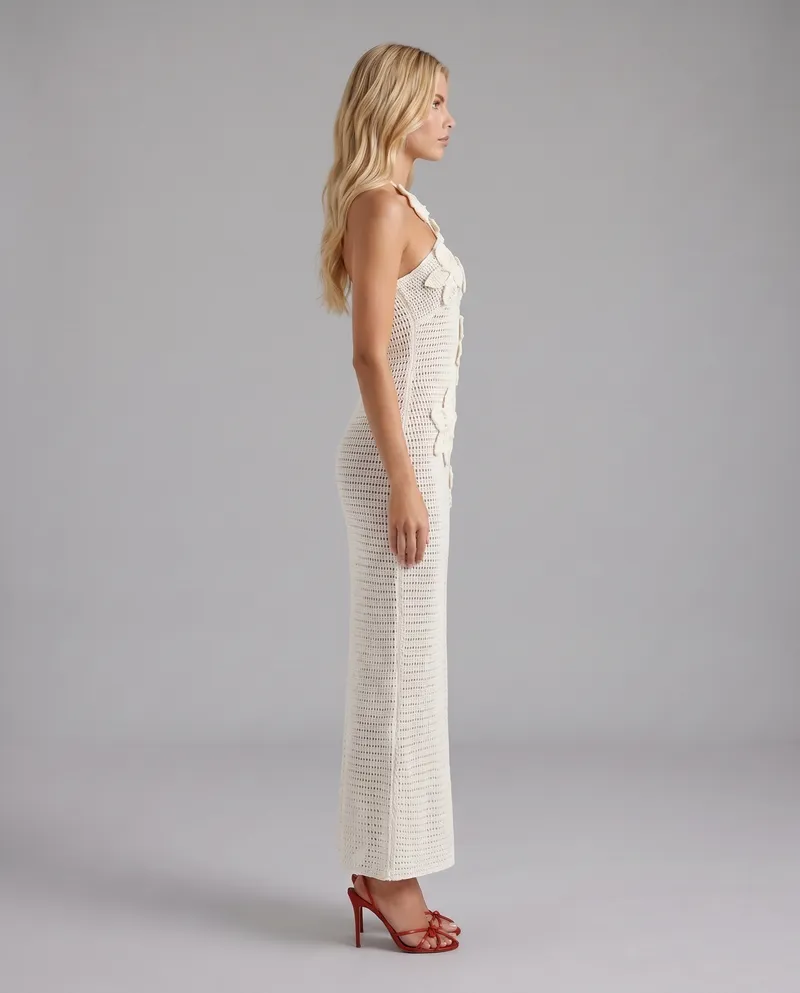 Kyla Crochet Halter Maxi Dress - White