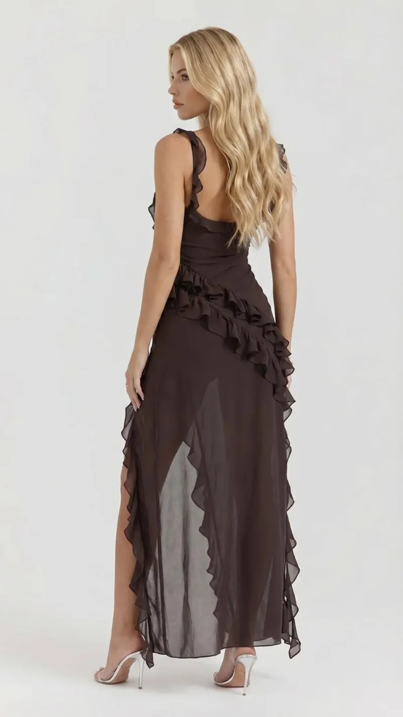 Scarlet Ruffle Maxi Dress - Brown