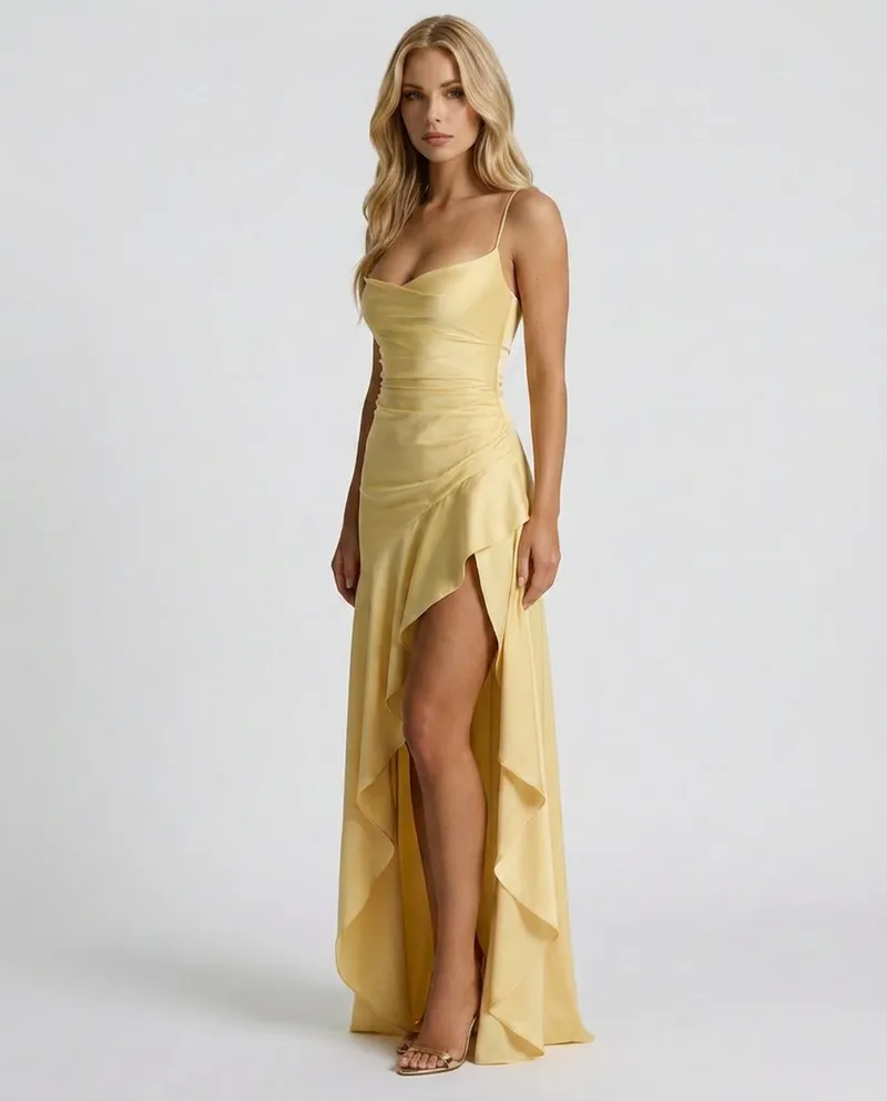 Rosalie Cowl Maxi Dress - Lemon