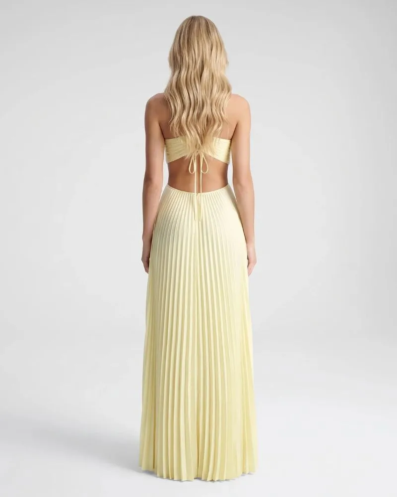Aurora Pleated Cutout Maxi Dress - Butter Yellow