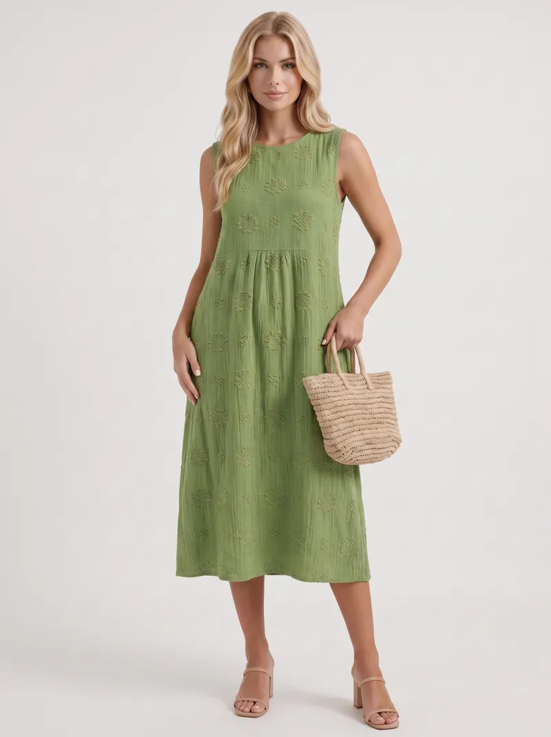 Elin Embroidered Midi Dress - Green