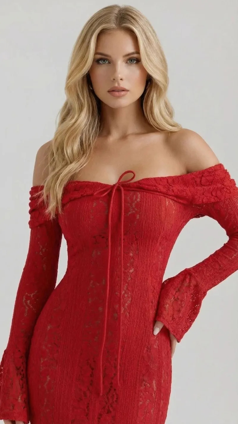 Rebekah Lace Off-Shoulder Maxi Dress - Red