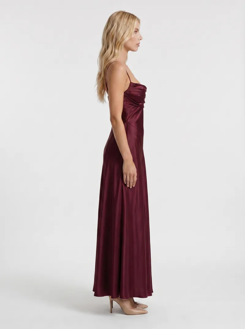 Eloise Cowl Neck Satin Maxi Dress - Cherry Lacquer