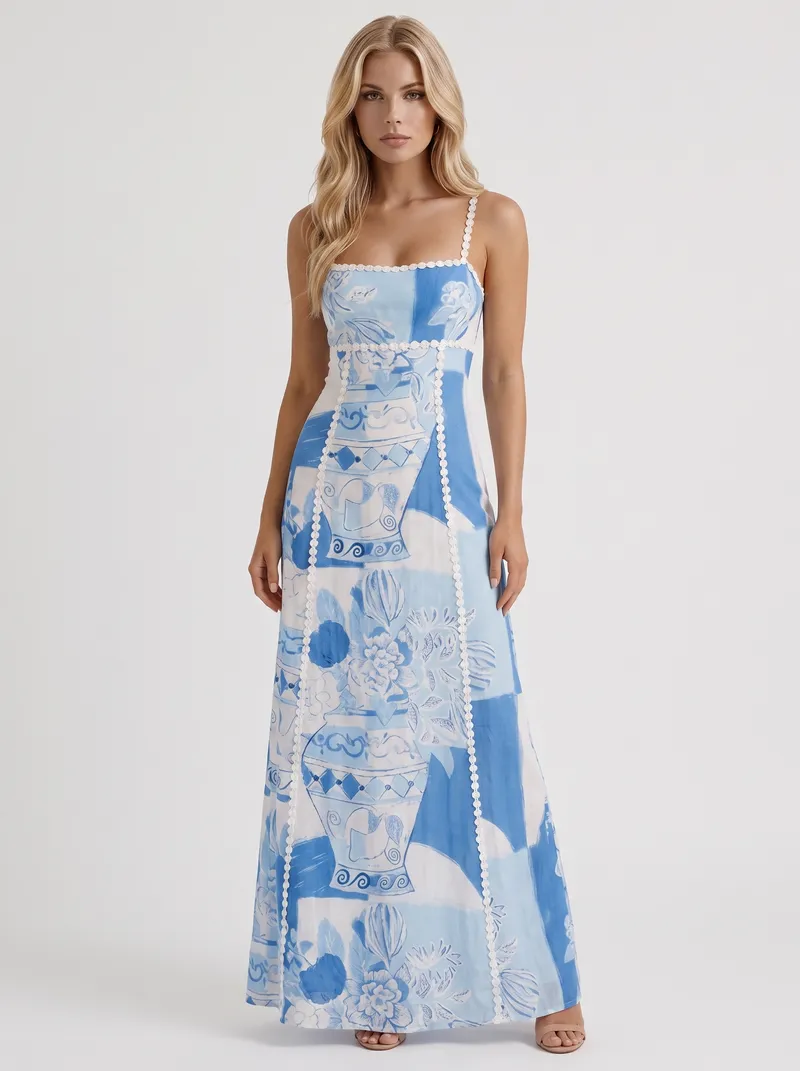 Bonnie Bow Maxi Dress - Blue