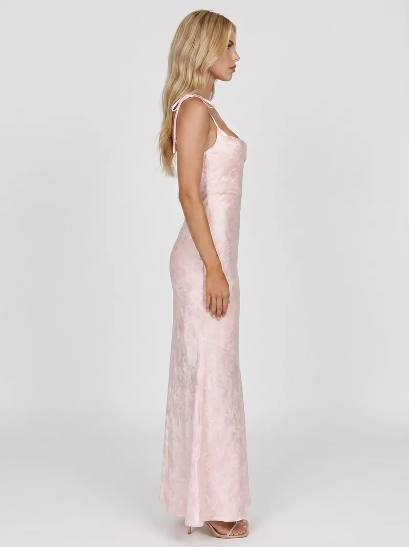 Aria Cowl Neck Textured Satin Bodycon Maxi Dress - Blush