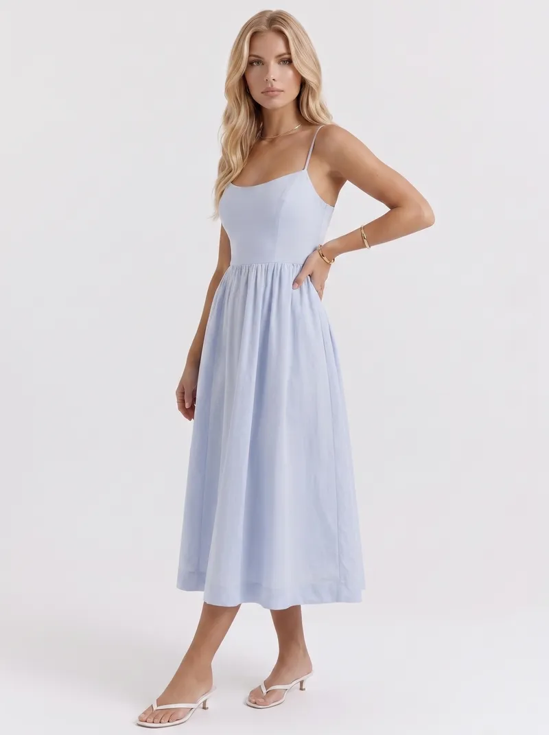 Birdie Flare Midi Dress - Light Blue