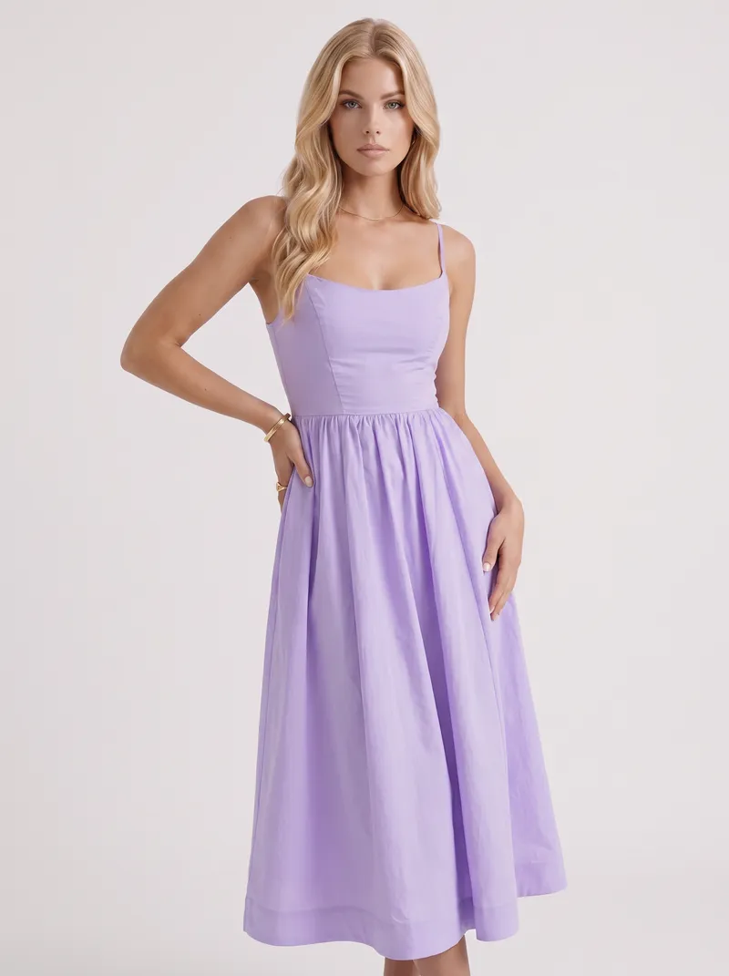 Birdie Flare Midi Dress - Purple