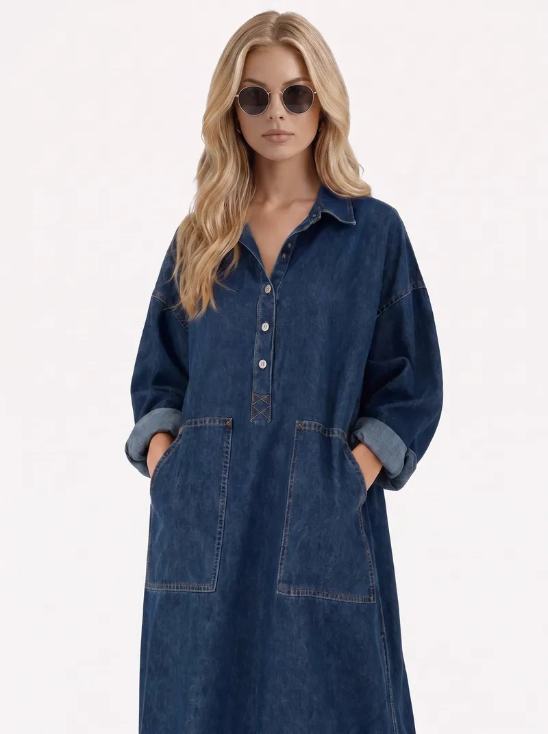 Goldie Denim Maxi Dress - Blue