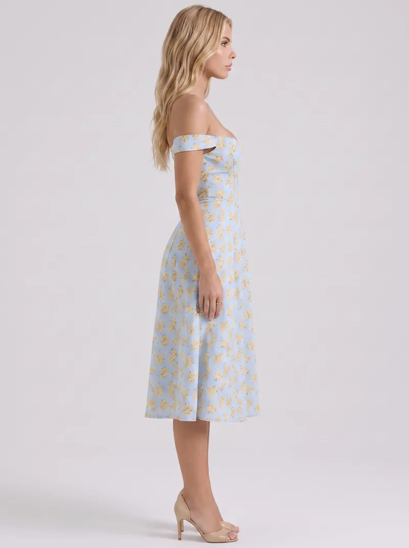 Cosette Floral Midi Dress - Blue