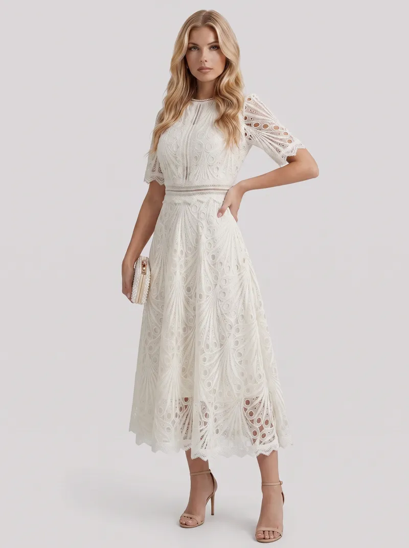 Clarisse Lace Midi Dress - White