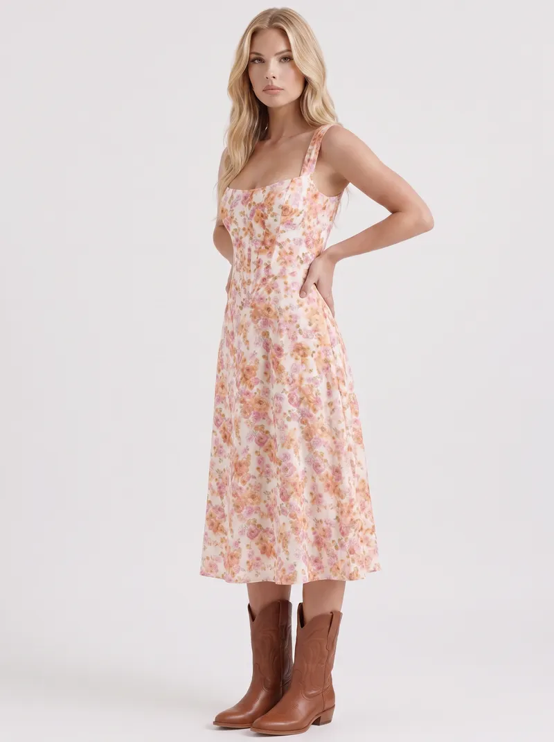 Cosette Floral Midi Dress - Pink