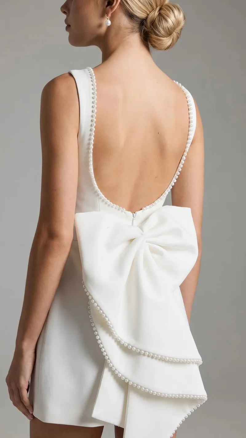 Jocelyn Backless Pearl Mini Dress - White