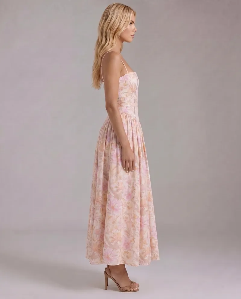 Cielle Floral Midi Dress - Peach Blossom
