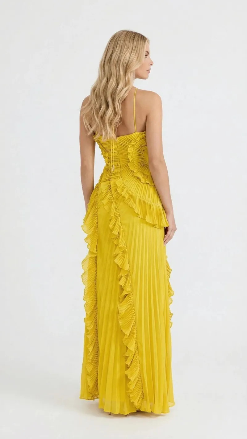 Nathalie Ruffle Maxi Dress - Yellow