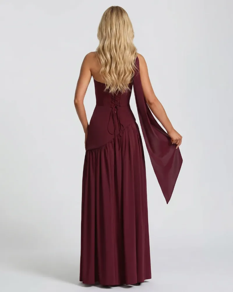 Genevieve Strapless Asymmetric Maxi Dress - Red
