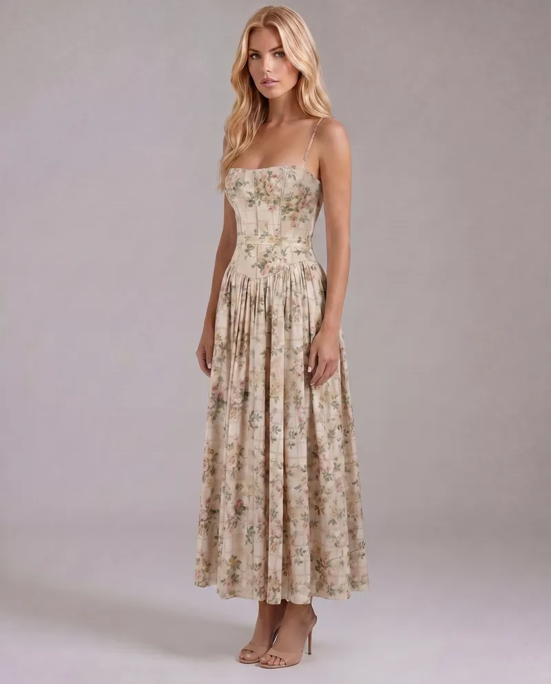 Cielle Floral Midi Dress - Rose Garden