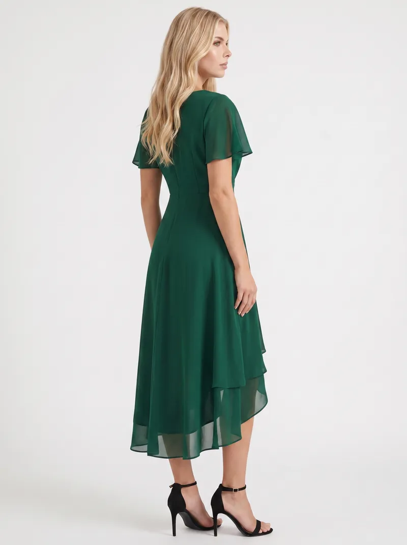 Calliope Ruffle Midi Dress - Dark Green
