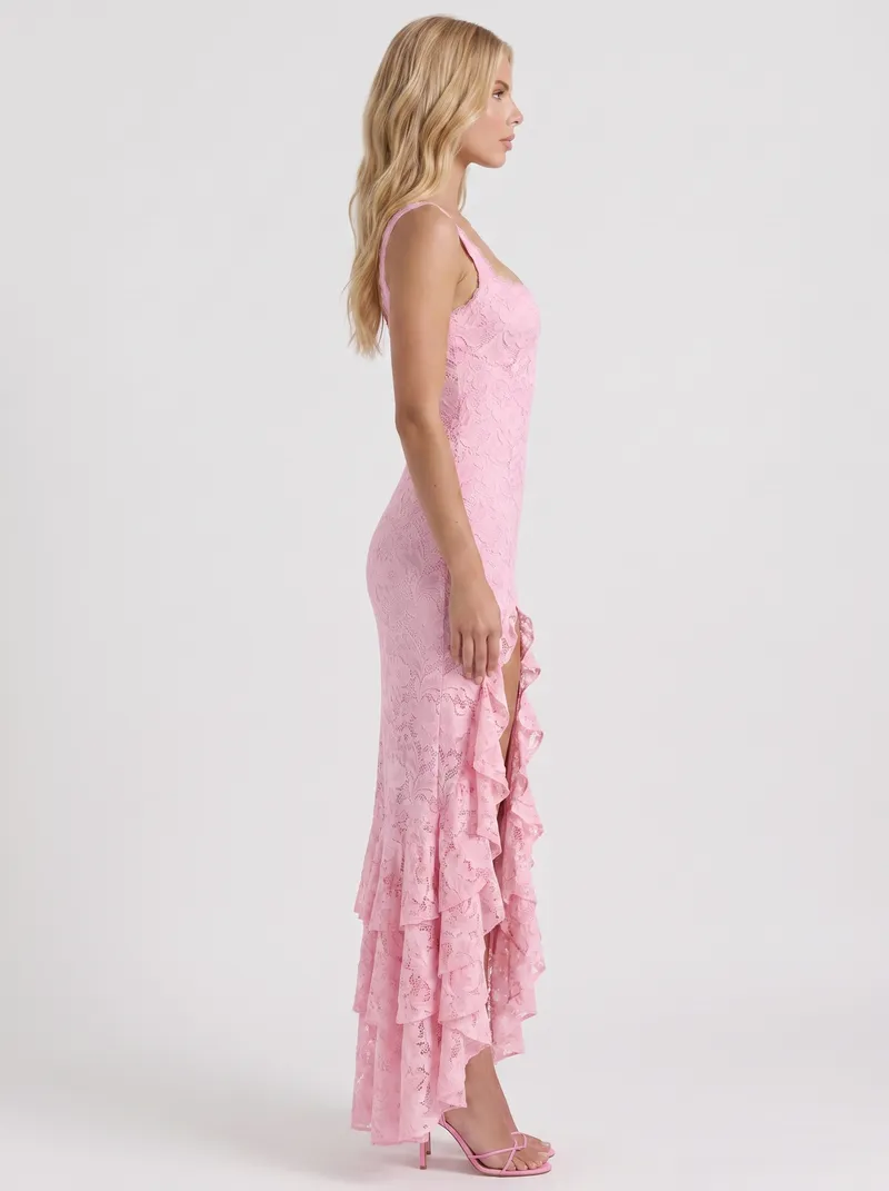 Poppy Lace Puff Sleeve Maxi Dress - Light Pink