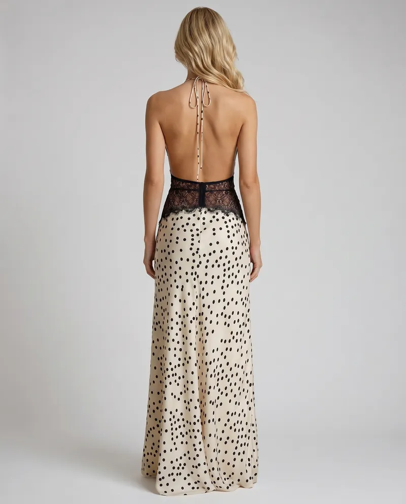Dina Lace Maxi Dress - White Polka Dot