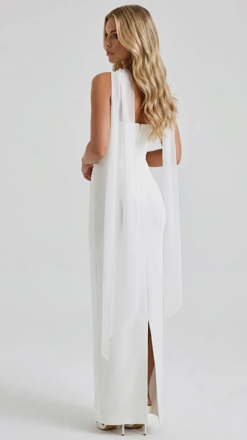 Francisca Bandage Mesh Sash Maxi Dress - White