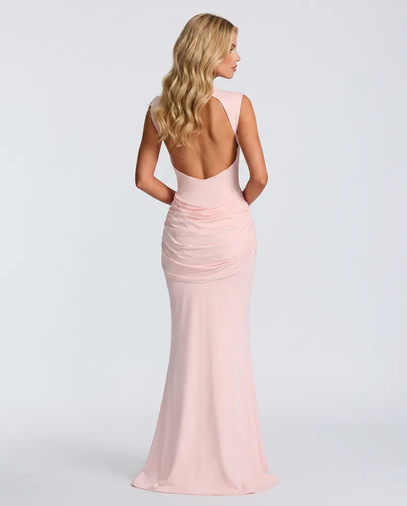 Sakura Twist Knot Bodycon Mermaid Maxi Dress - Pink