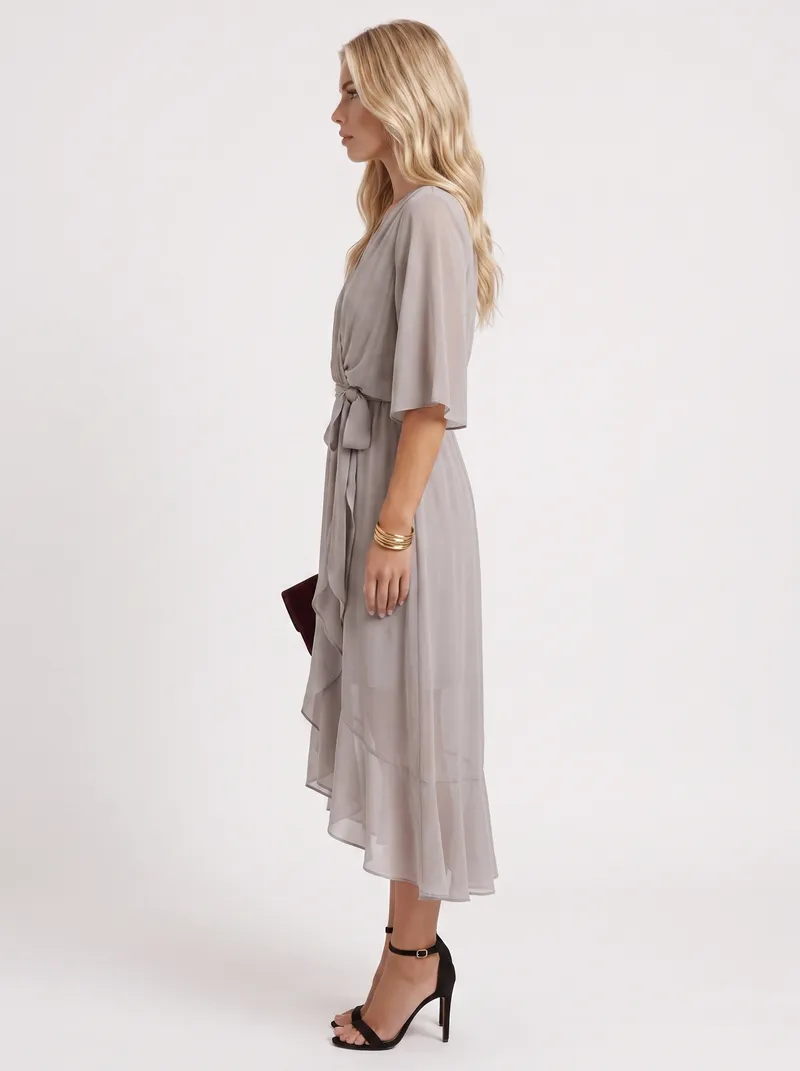 Lucienne Wrap Midi Dress - Grey