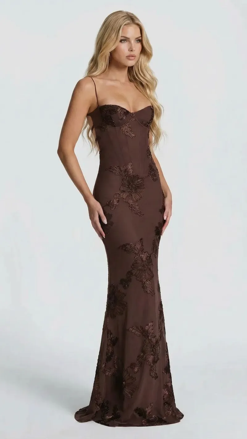 Celestina Floral Maxi Dress - Brown