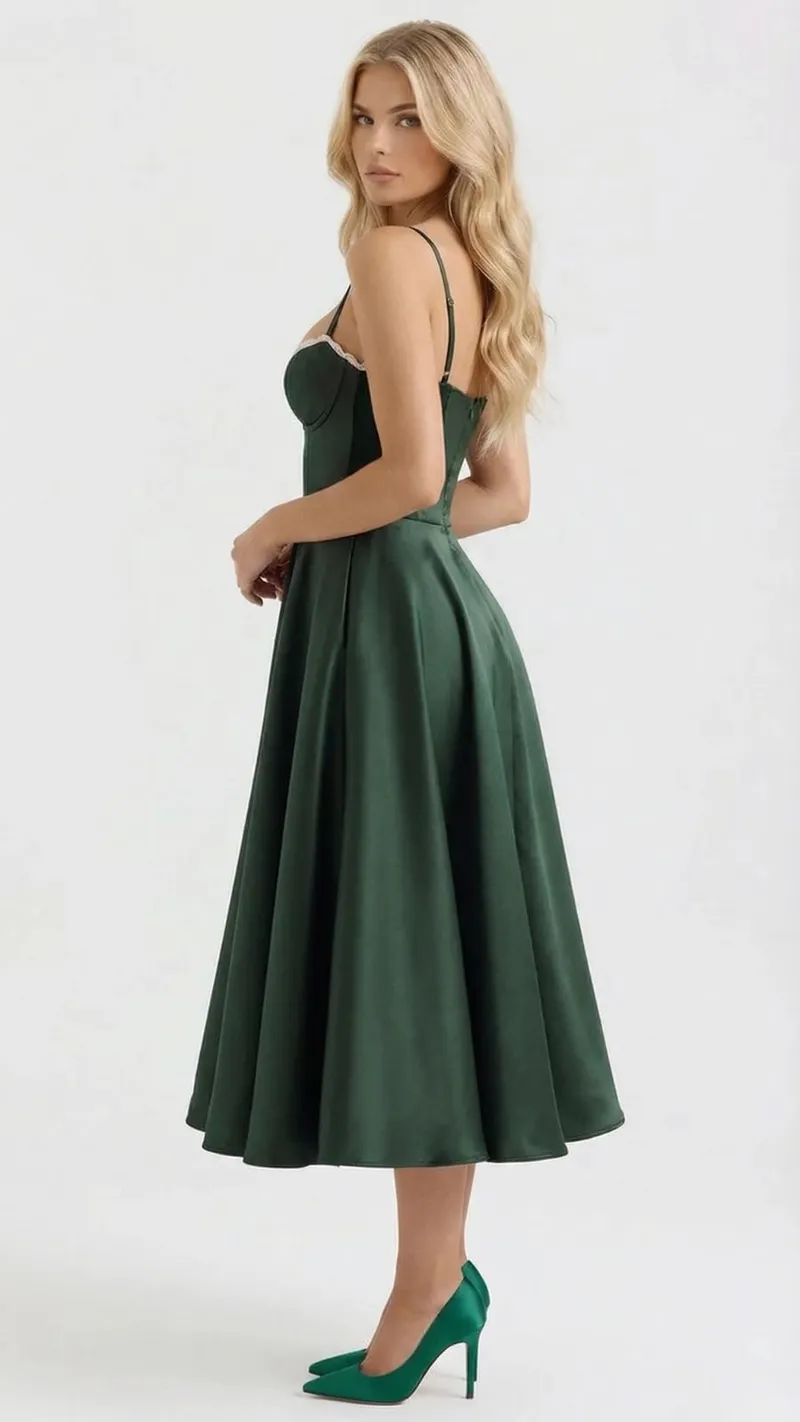 Selene Sweetheart Midi Dress - Green
