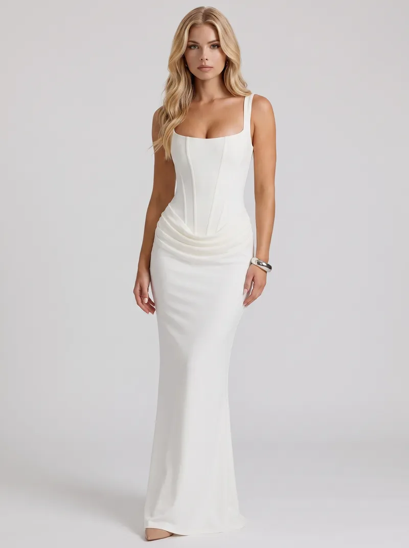 Octavia Corset Maxi Dress - White