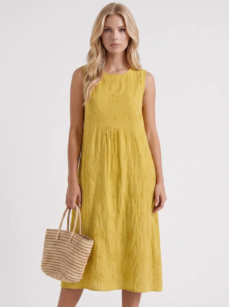 Elin Embroidered Midi Dress - Yellow