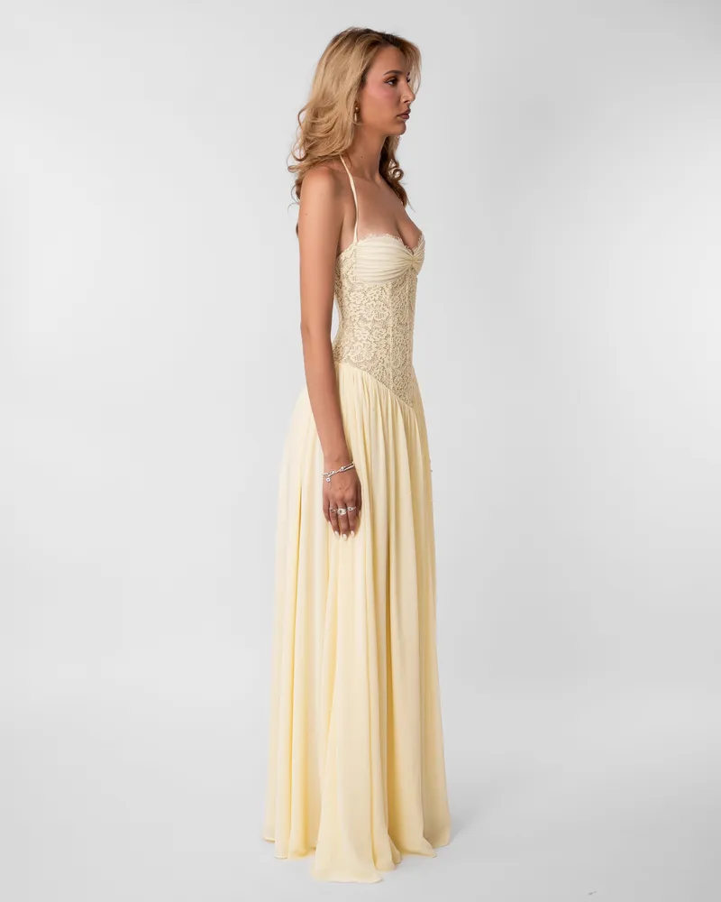 Isabella Lace Maxi Dress - Butter Yellow
