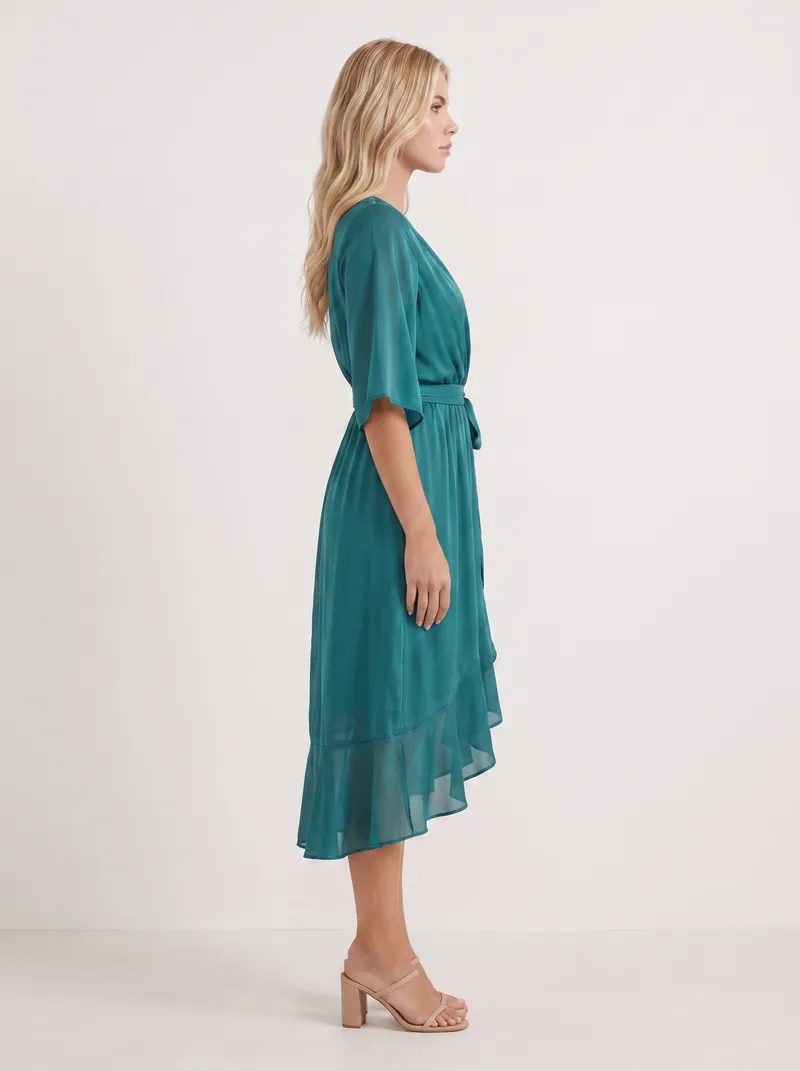 Lucienne Wrap Midi Dress - Teal