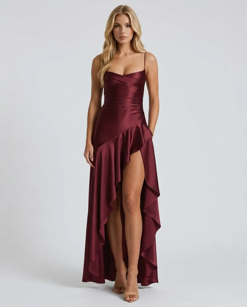 Rosalie Cowl Maxi Dress - Cherry Lacquer