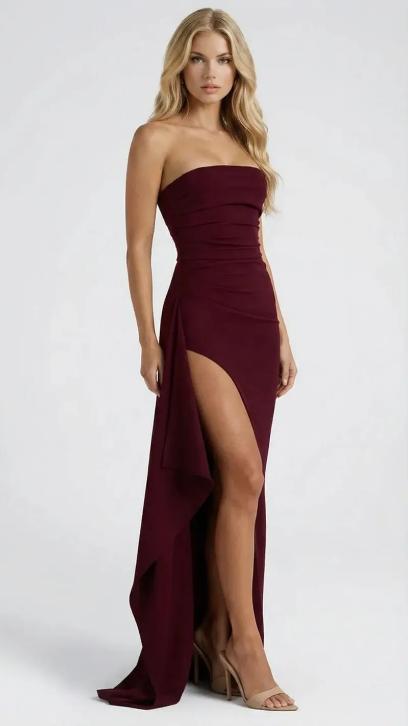 Diana Ruched Maxi Dress - Burgundy