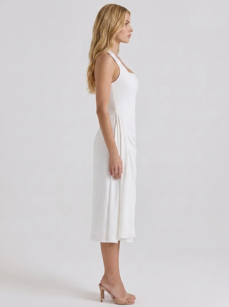 Mia Halter Square Neck Midi Dress - White