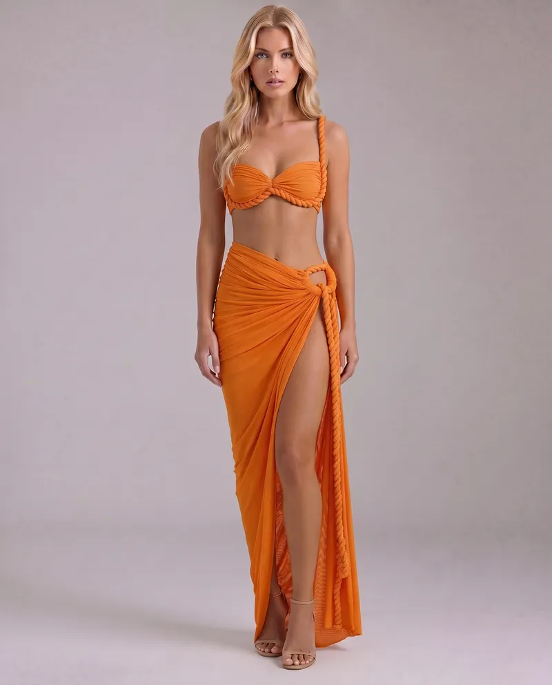 Zendeya Satin Slip Maxi Dress - Orange