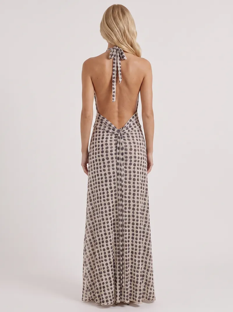 Ellery Polka Dot Chiffon Puff Sleeve Maxi Dress - Cream