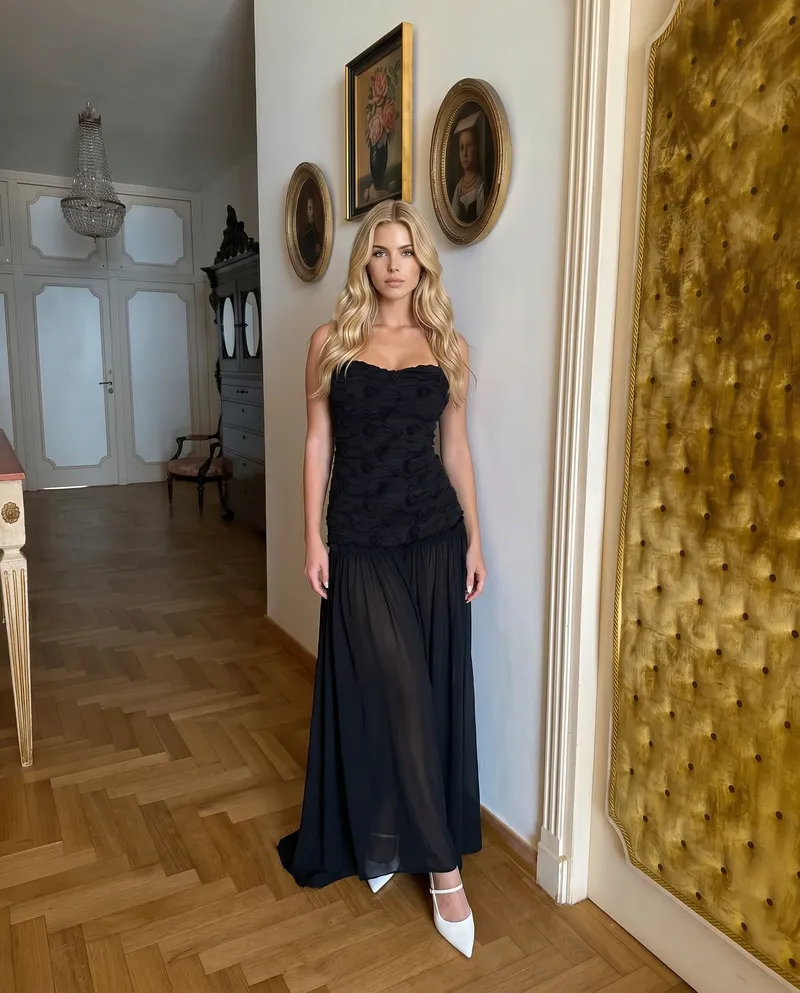Esmaralda Ruched Strapless Maxi Dress - Black