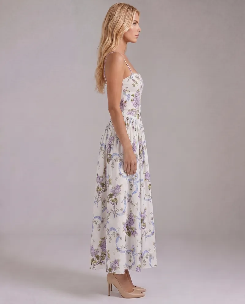 Cielle Floral Midi Dress - Lilac Garden