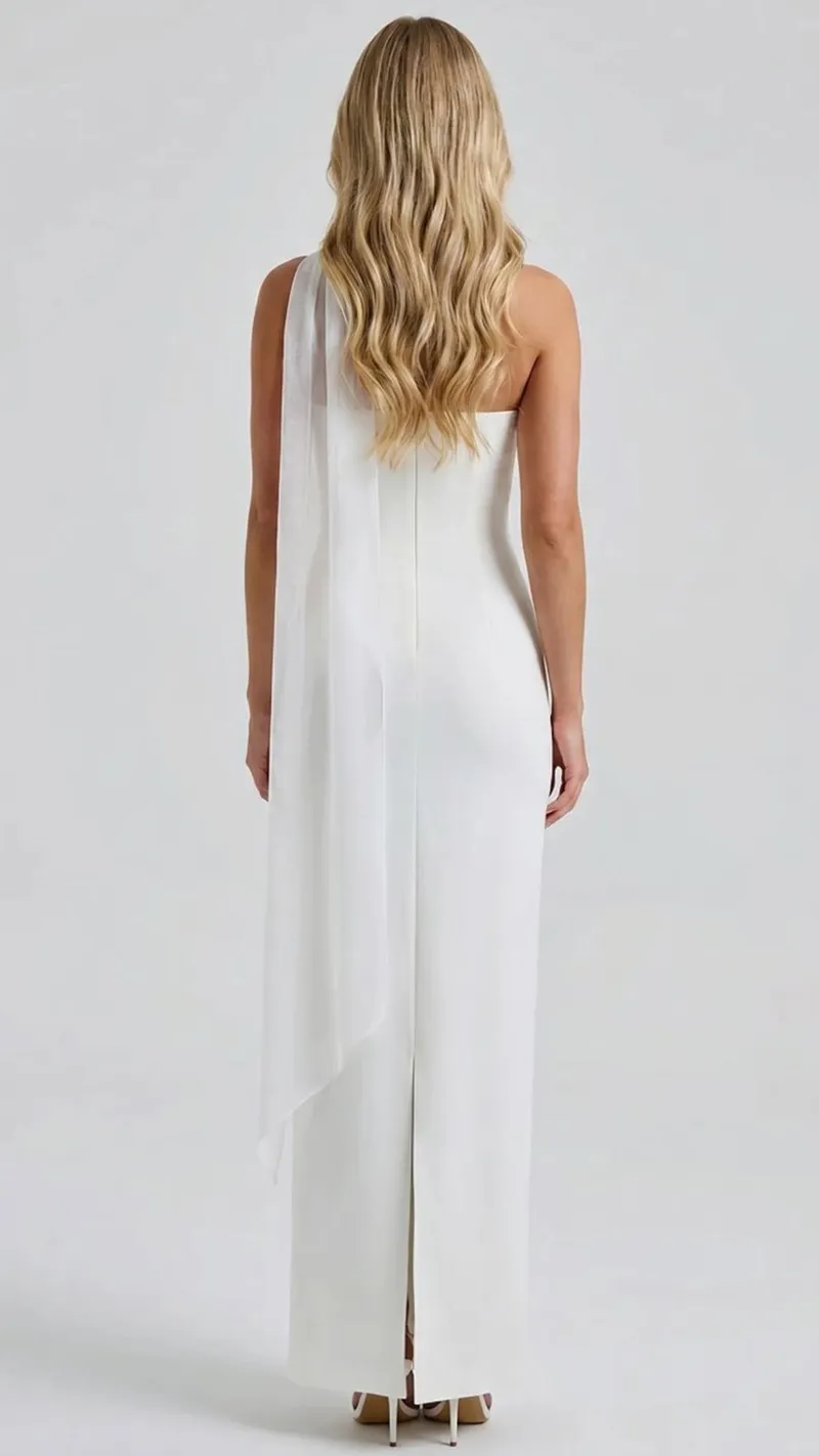 Francisca Bandage Mesh Sash Maxi Dress - White