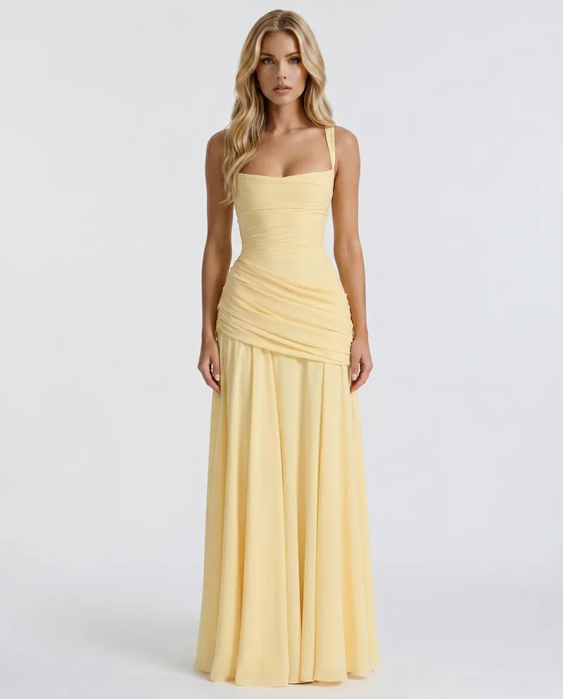 Charlotte Ruched Maxi Dress - Yellow