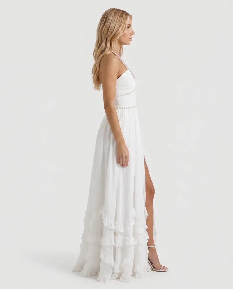 Bianca Ruffle Maxi Dress - Powder Bloom