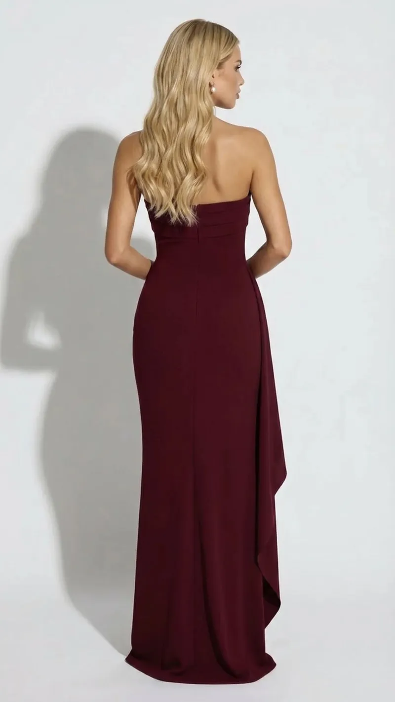 Diana Ruched Maxi Dress - Burgundy