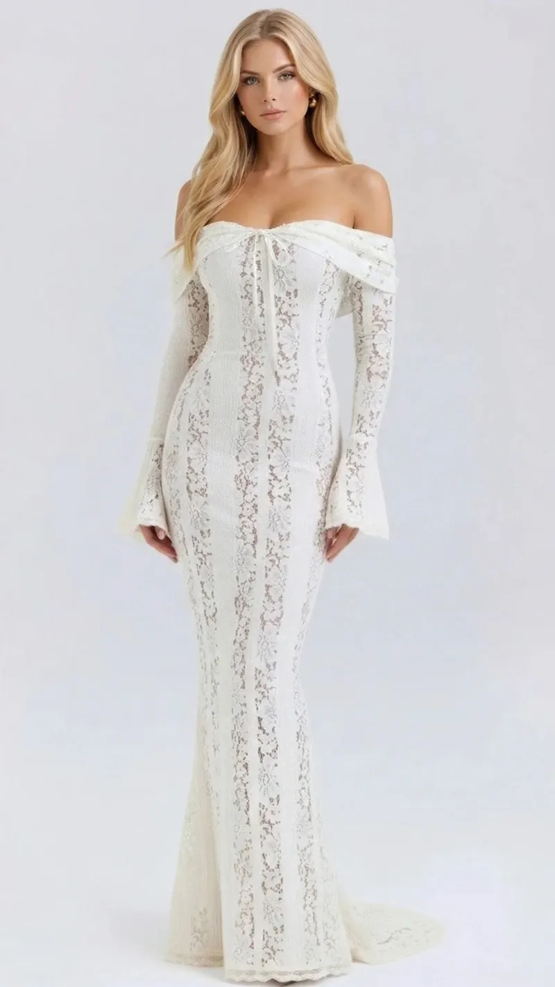 Rebekah Lace Off-Shoulder Maxi Dress - White